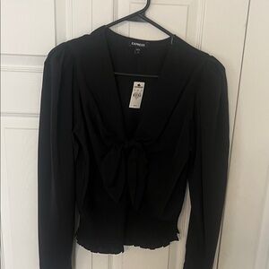 Express Elegant Black Tie-Front Blouse